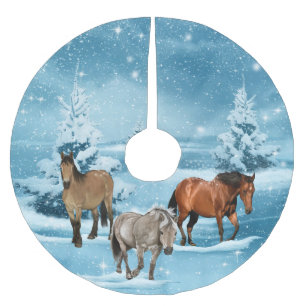 Saia Para Árvore De Natal De Poliéster Natal da neve e das árvores dos cavalos da cena d