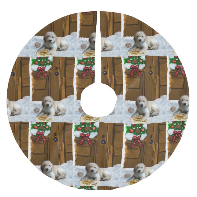 Saia Para Árvore De Natal De Poliéster Natal de Goldendoodle (Frente)