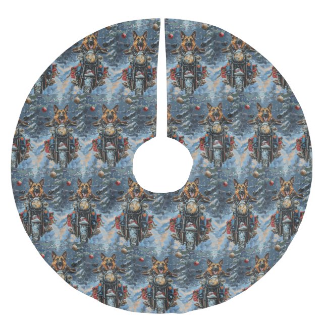 Saia Para Árvore De Natal De Poliéster Natal de Motocicleta german shepherd (Frente)