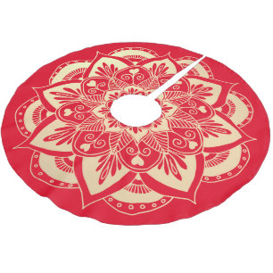 Saia Para Árvore De Natal De Poliéster Natal do Elegante Red e Dourado Mandala Boho