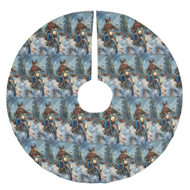 Saia Para Árvore De Natal De Poliéster Natal do Motociclismo Kelpie australiano (Frente)