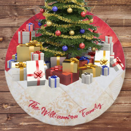 Saia Para Árvore De Natal De Poliéster Natal do padrão de retalhamento vermelho e branco 