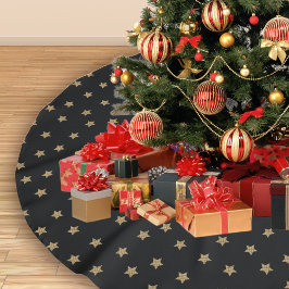 Saia Para Árvore De Natal De Poliéster Natal do Padrão Dourado de Estrela de Dodle Negra