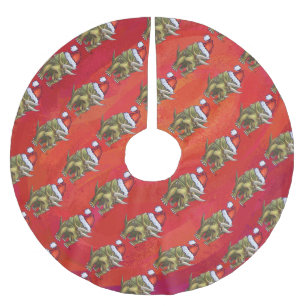 Saia Para Árvore De Natal De Poliéster Natal do Triceratops no vermelho