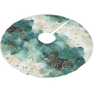 Saia Para Árvore De Natal De Poliéster Natal Dourado Verde das Árvores Brancas