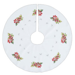 Saia Para Árvore De Natal De Poliéster Natal Elegante Branco com Frutas Vermelhas & Estre