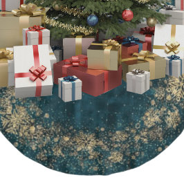 Saia Para Árvore De Natal De Poliéster Natal Elegante em Veludo Azul Escuro com Flocos de