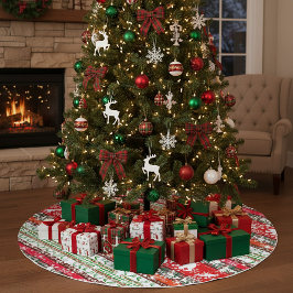 Saia Para Árvore De Natal De Poliéster Natal na floresta com flocos de neve