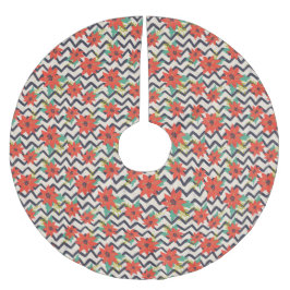 Saia Para Árvore De Natal De Poliéster Natal Red Poinsettia Black & White Chevron