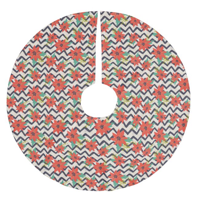 Saia Para Árvore De Natal De Poliéster Natal Red Poinsettia Black & White Chevron (Frente)