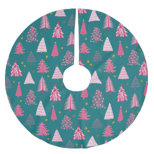 Saia Para Árvore De Natal De Poliéster Natal Rosa e Verde Moderno
