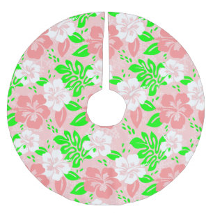 Saia Para Árvore De Natal De Poliéster Natal rosa luau havaiano floral hibisco xmas