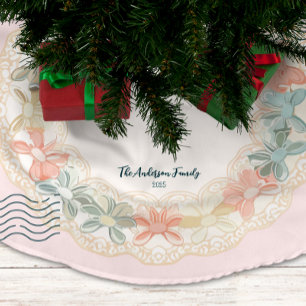 Saia Para Árvore De Natal De Poliéster Natal Verde Rosa Retro