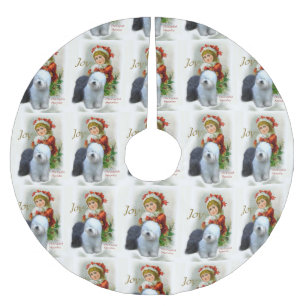 Saia Para Árvore De Natal De Poliéster Natal vintage inglês velho do Sheepdog