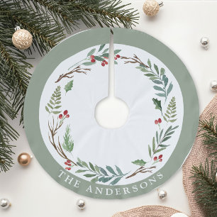 Saia Para Árvore De Natal De Poliéster Natal Winter Berries Wreath Custom Family Name