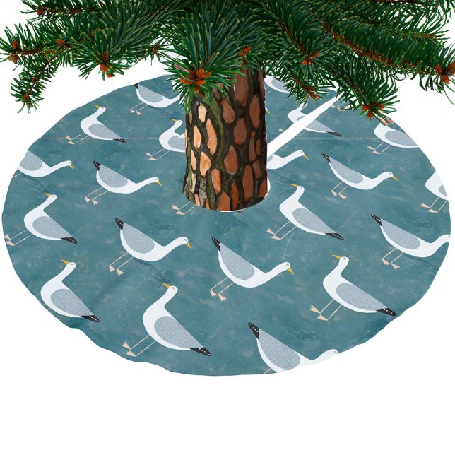 Saia Para Árvore De Natal De Poliéster Náutica do casco (Fun seagull coastal bird pattern festive Christmas tree skirt)
