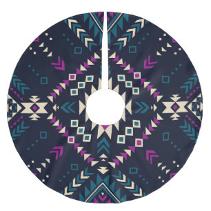 Saia Para Árvore De Natal De Poliéster Navajo tribal escuro, geométrico de vintage.