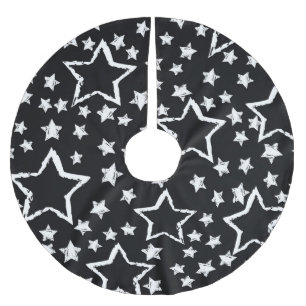 Saia Para Árvore De Natal De Poliéster Negras, estrelas brancas: granizo urbano.