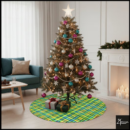 Saia Para Árvore De Natal De Poliéster Neon Yellow Black Plaid Punk Tartan