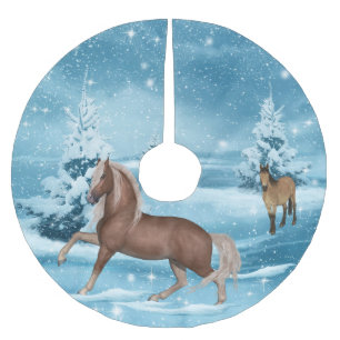 Saia Para Árvore De Natal De Poliéster Neve dos cavalos da cena do inverno e árvores 3