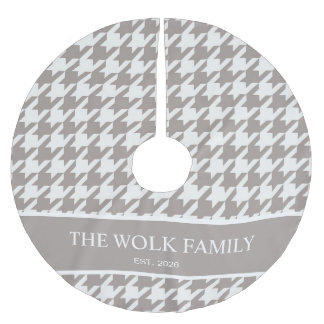 Saia Para Árvore De Natal De Poliéster Nome da Família Bark Greige Houndstooth