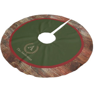 Saia Para Árvore De Natal De Poliéster Nome de família de madeira do monograma da cabine