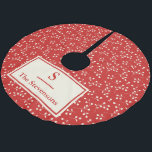Saia Para Árvore De Natal De Poliéster Nome do Monograma do Padrão Botânico Vermelho Simp<br><div class="desc">Esta saia da árvore de Natal na moda apresenta um padrão botânico simples em vermelho e branco. Perfeito para o Natal ou o ano todo. Personalize-o com seu nome familiar e monograma. ideia de presente de excelente!</div>
