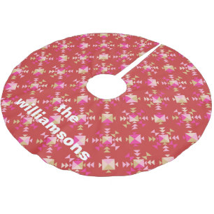 Saia Para Árvore De Natal De Poliéster Nome Personalizado Geométrico Rosa Vermelho Dourad