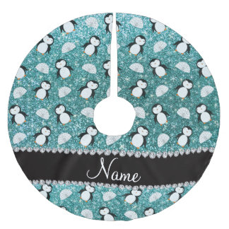 Saia Para Árvore De Natal De Poliéster Nome personalizado turquoise glitter penguins iglo