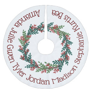 Saia Para Árvore De Natal De Poliéster Nomes da família Wreath Red Green Christmas