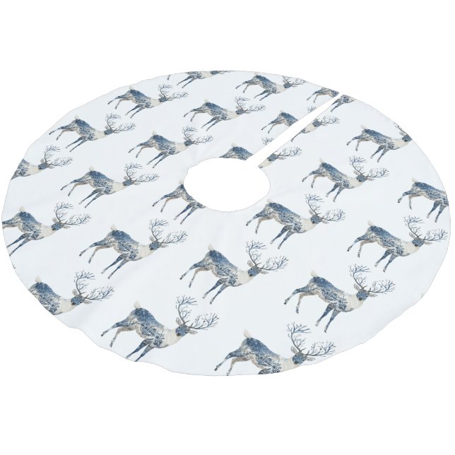 Saia Para Árvore De Natal De Poliéster Nordic Blue White Deer Christmas (Inclinado)