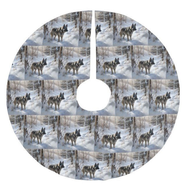 Saia Para Árvore De Natal De Poliéster Norueguês Elkhound Deixe Neve Natal (Frente)