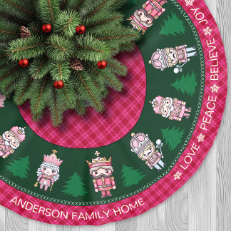 Saia Para Árvore De Natal De Poliéster Nozes Bonitas Rosa e Verde Tartan Natal