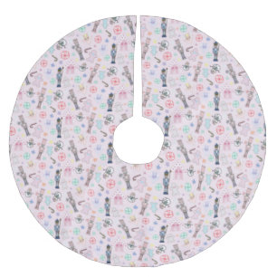 Saia Para Árvore De Natal De Poliéster Nozes-de-Natal Rosa, Pão-de-Ova e Neves