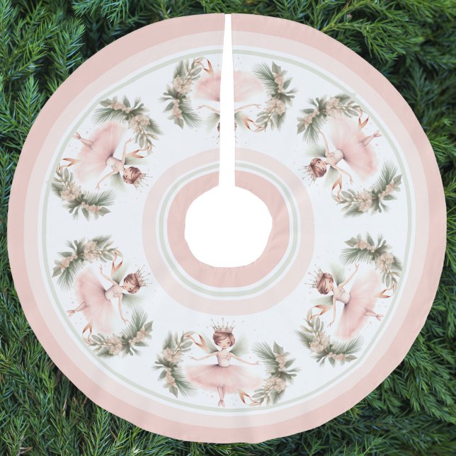 Saia Para Árvore De Natal De Poliéster Nutcracker Ballerina Balé rosa Elegante (Nutcracker Ballerina Ballet Pink Elegant Brushed Polyester Tree Skirt)