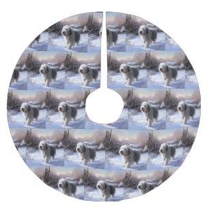 Saia Para Árvore De Natal De Poliéster O velho pastor de inglês deixa nevar o Natal