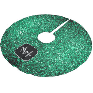Saia Para Árvore De Natal De Poliéster O verde esmeralda bonito sparkles o monograma v2