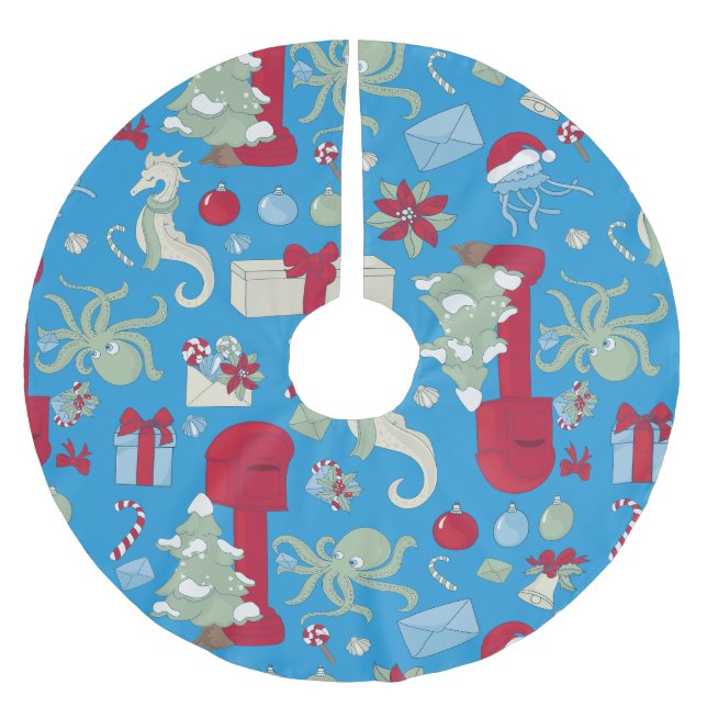 Saia Para Árvore De Natal De Poliéster ocean christmas octopus mailbox santa jellyfish (Frente)