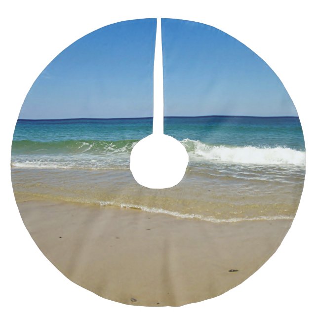 Saia Para Árvore De Natal De Poliéster Ondas e Sandy Beach de oceano (Frente)