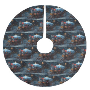 Saia Para Árvore De Natal De Poliéster Oriental Blue Cat Snowy Sleigh Decência de Natal