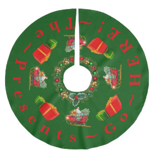 Saia Para Árvore De Natal De Poliéster "Os Presentes Estão Aqui" Tradição Cores Vermelhos