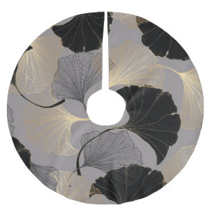 Saia Para Árvore De Natal De Poliéster Ouro elegante Ginkgo, fundo vintage.