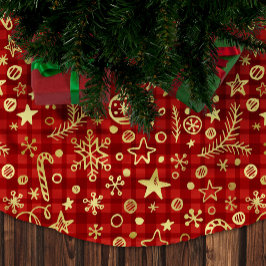 Saia Para Árvore De Natal De Poliéster Ouro Natal Decoração Padrão de Buffalo Vermelho