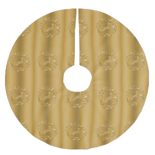 Saia Para Árvore De Natal De Poliéster Ouro Reindeer e Wreath no Natal