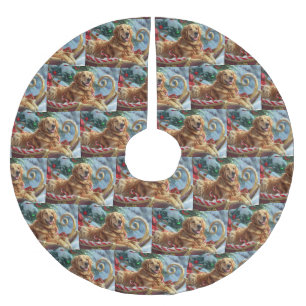 Saia Para Árvore De Natal De Poliéster Ouro Retriever Cachorro Natal Festivo