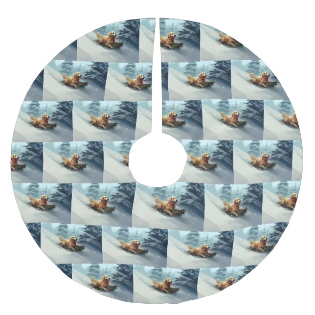 Saia Para Árvore De Natal De Poliéster Ouro Retriever Natal Inverno (Frente)