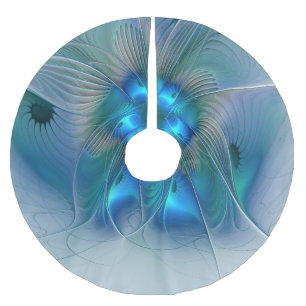 Saia Para Árvore De Natal De Poliéster Ovinas de Pé, Fractal Turquesa Azul Abstrato