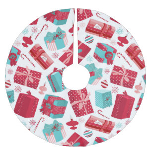 Saia Para Árvore De Natal De Poliéster Pacotes retros vermelhos & azuis do Natal