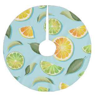 Saia Para Árvore De Natal De Poliéster Padrão Azul de Limão do Limão Vintage