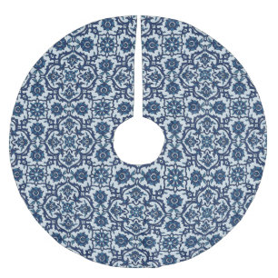 Saia Para Árvore De Natal De Poliéster Padrão Azulejos Floral do Azulejo Azulejos Azul